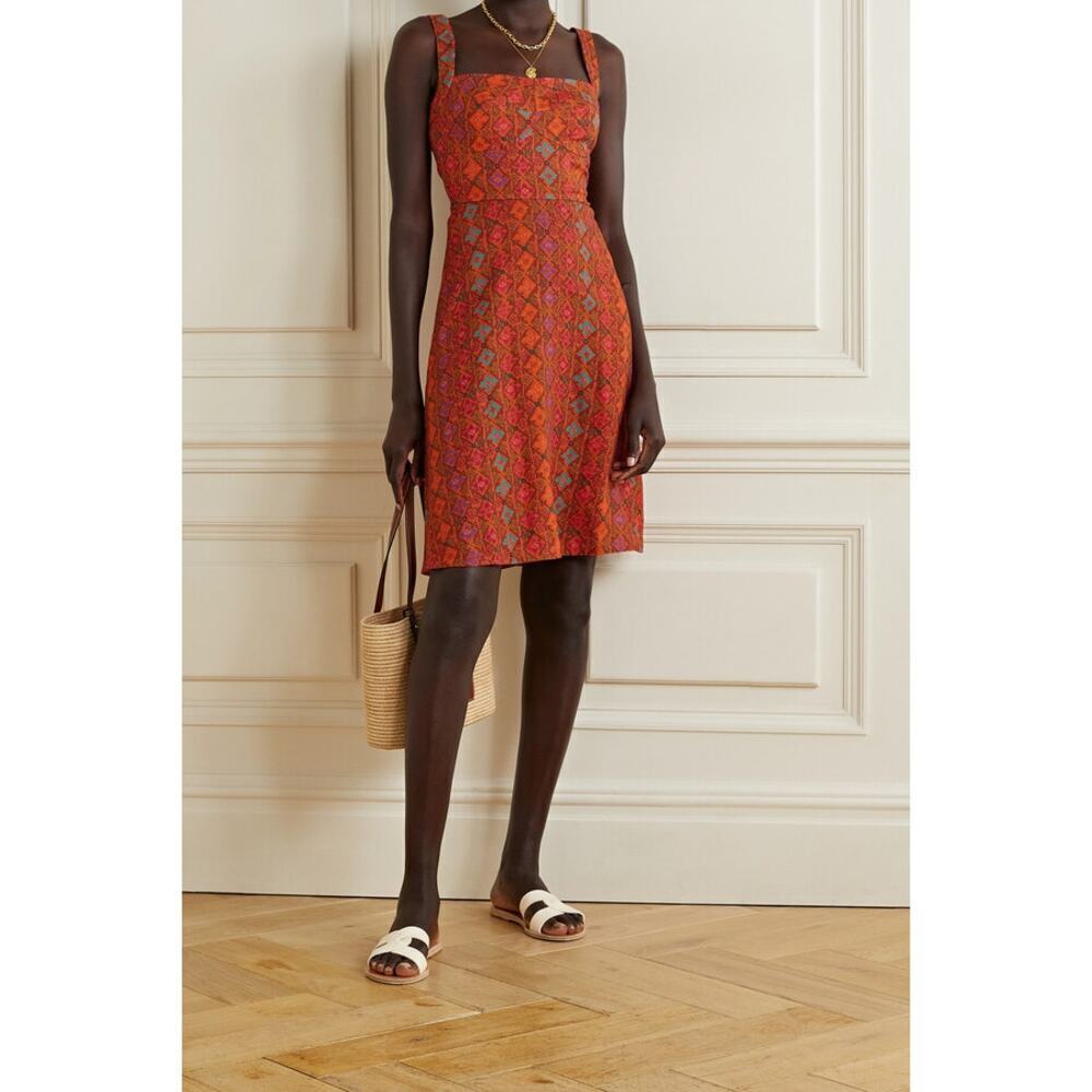 Saloni Rachel Printed Linen Mini Dress Red Size 2